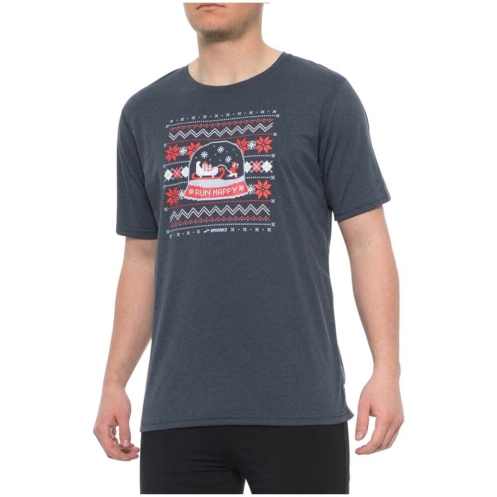 Brooks Pacesetter Tee gray snow globe Run Happy
